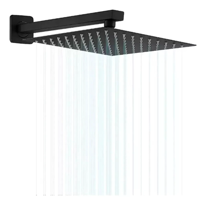 PLATO DE DUCHA CUADRADO NEGRO 25 CM CON BRAZO 40 CM - 1