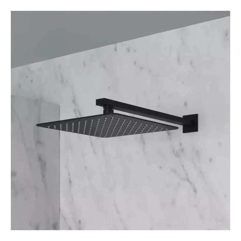 PLATO DE DUCHA CUADRADO NEGRO 25 CM CON BRAZO 40 CM - 2