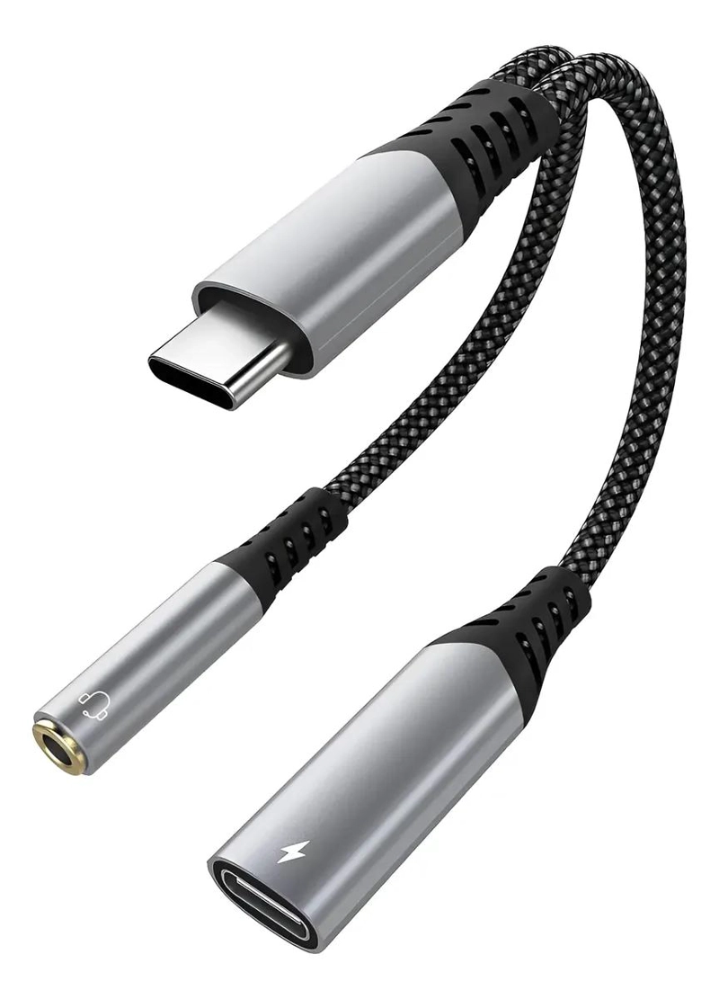 GENÉRICO ADAPTADOR JACK 3.5MM SPLIT PARA AUDIFONOS Y CARGA TIPO-C