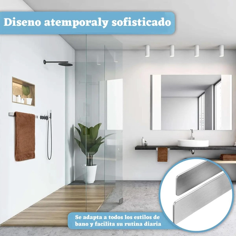 SET 2 TOALLEROS BARRA ACERO INOXIDABLE 23CM SIN TALADRO - 3