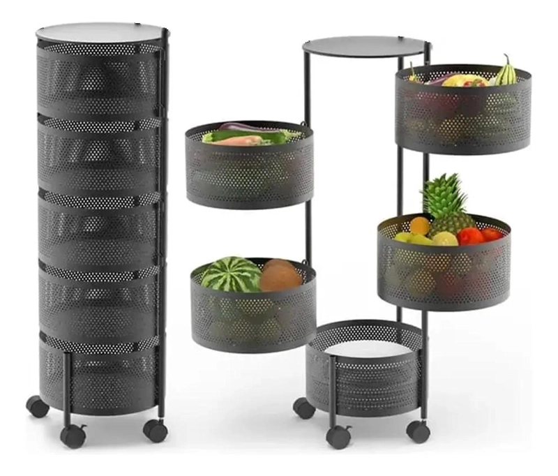 FRUTERO METALICO 5 NIVELES 90X30 CM NEGRO CON RUEDAS - 1