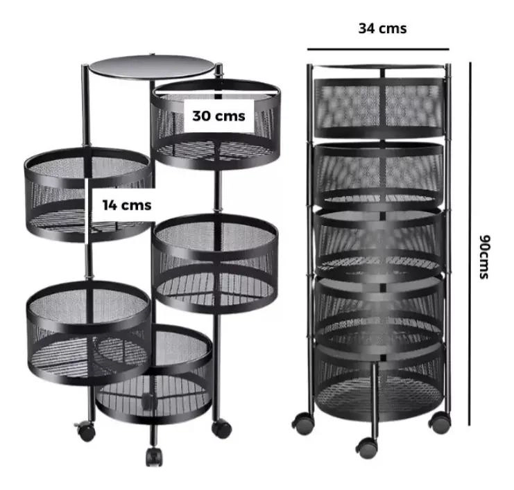 FRUTERO METALICO 5 NIVELES 90X30 CM NEGRO CON RUEDAS - 2