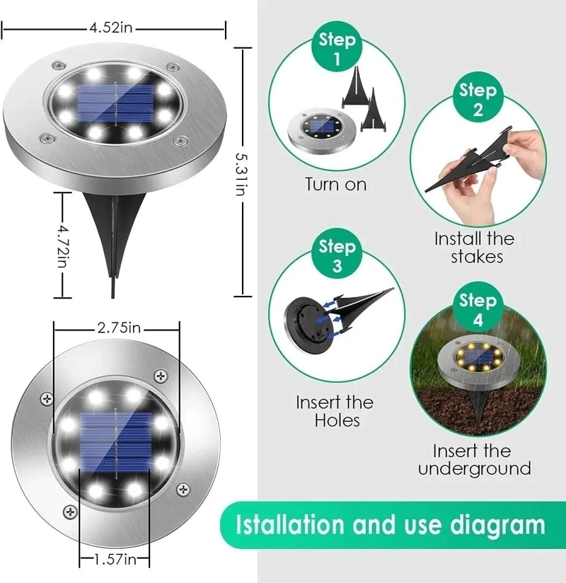 4 FOCOS SOLARES DE PISO CON 8 LED PARA EXTERIOR - 4