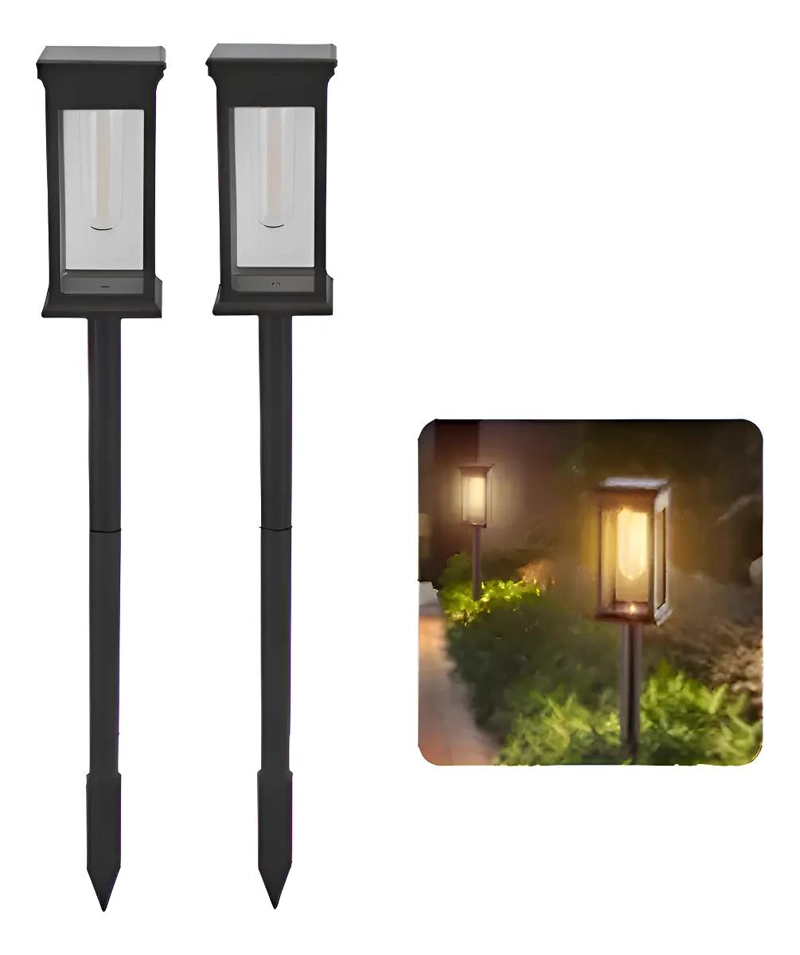 PACK 2 FOCOS ESTACA SOLAR CUADRADO JARDIN LUZ CALIDA - 1