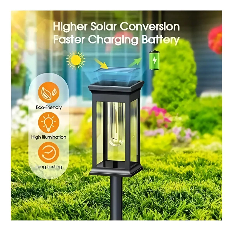 PACK 2 FOCOS ESTACA SOLAR CUADRADO JARDIN LUZ CALIDA - 2