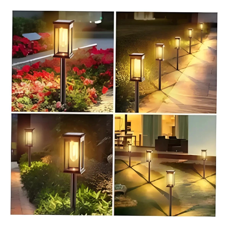PACK 2 FOCOS ESTACA SOLAR CUADRADO JARDIN LUZ CALIDA - 4