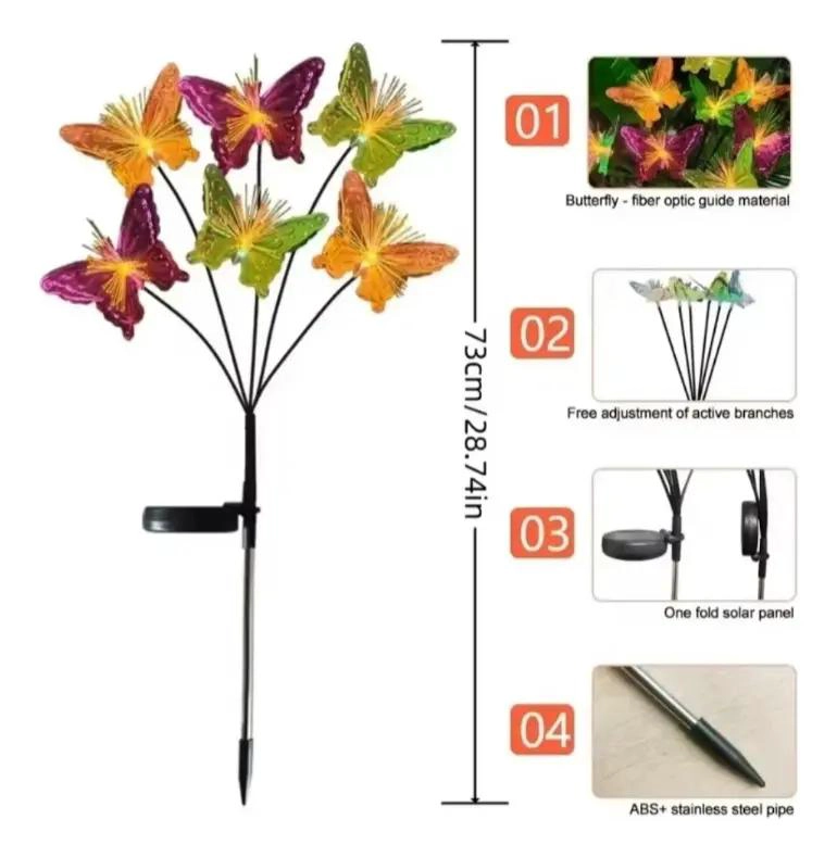 ESTACAS SOLARES JARDIN MARIPOSA CON LUCES LED X2 - 2