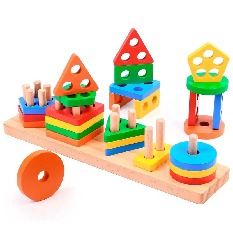 JUGUETE MONTESSORI DE MADERA APILABLE CON FORMAS GEOME TRI - 1