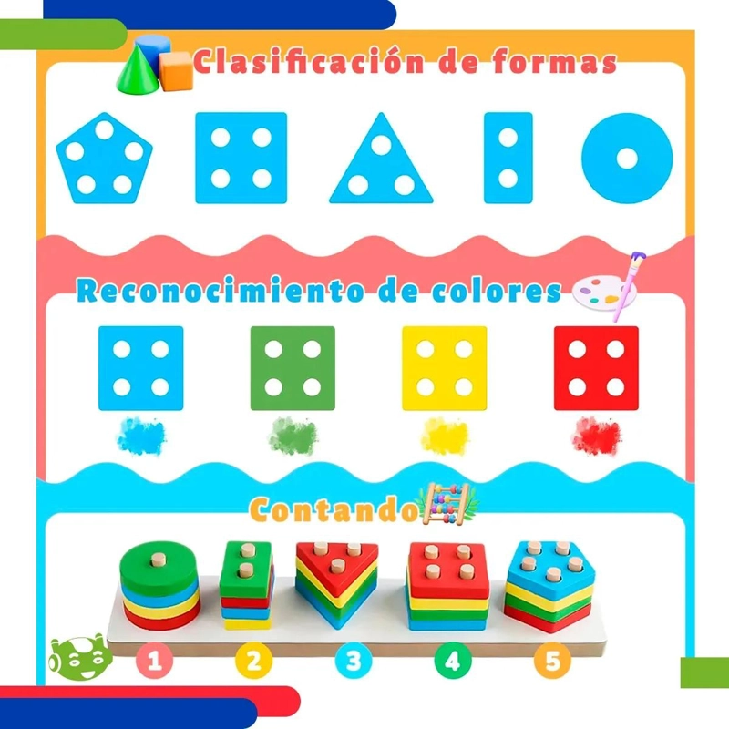 JUGUETE MONTESSORI DE MADERA APILABLE CON FORMAS GEOME TRI - 3
