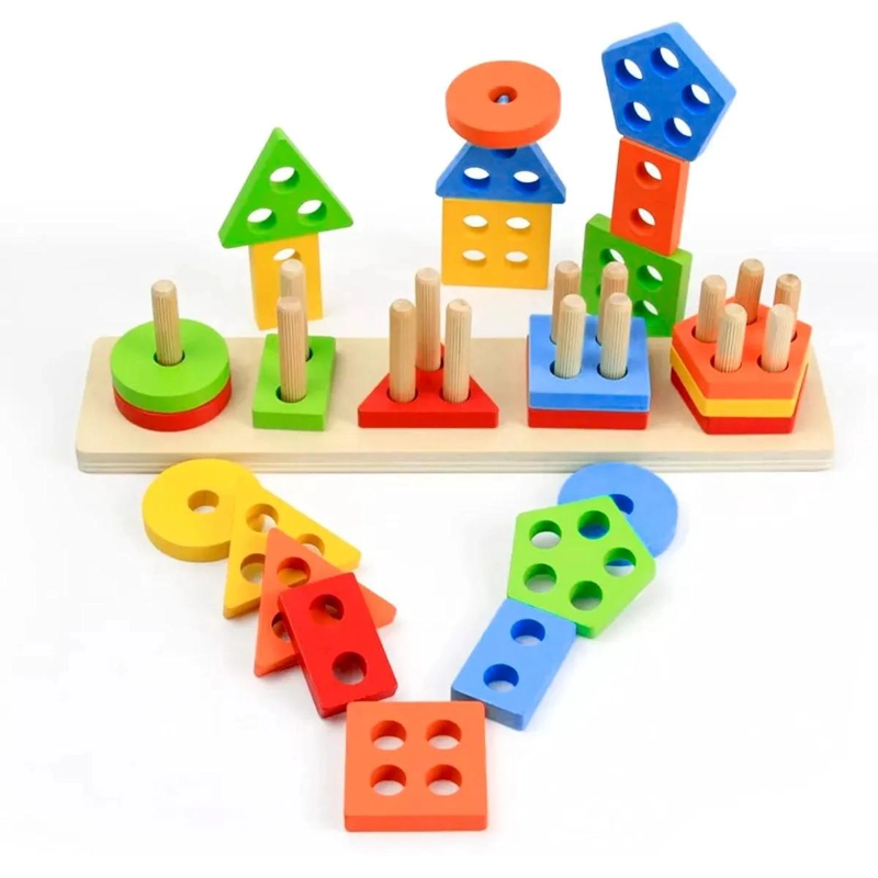 JUGUETE MONTESSORI DE MADERA APILABLE CON FORMAS GEOME TRI - 5