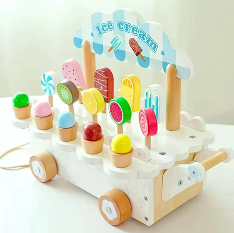 JUEGO DIDACTICO CARRITO DE HELADOS DE MADERA PARA NIÑOS - 1