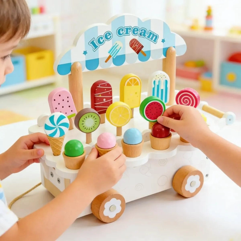 JUEGO DIDACTICO CARRITO DE HELADOS DE MADERA PARA NIÑOS - 2