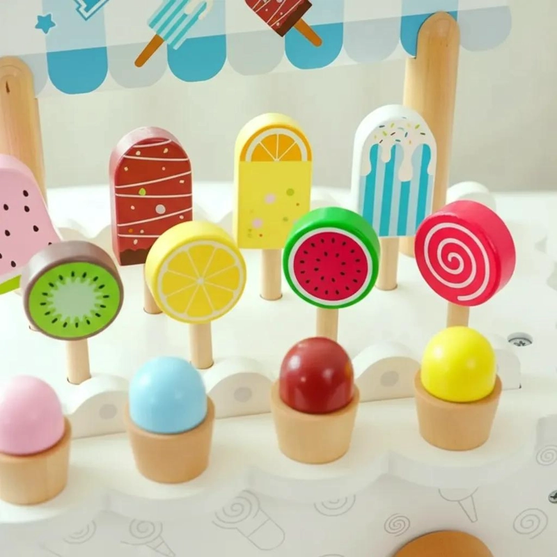 JUEGO DIDACTICO CARRITO DE HELADOS DE MADERA PARA NIÑOS - 3