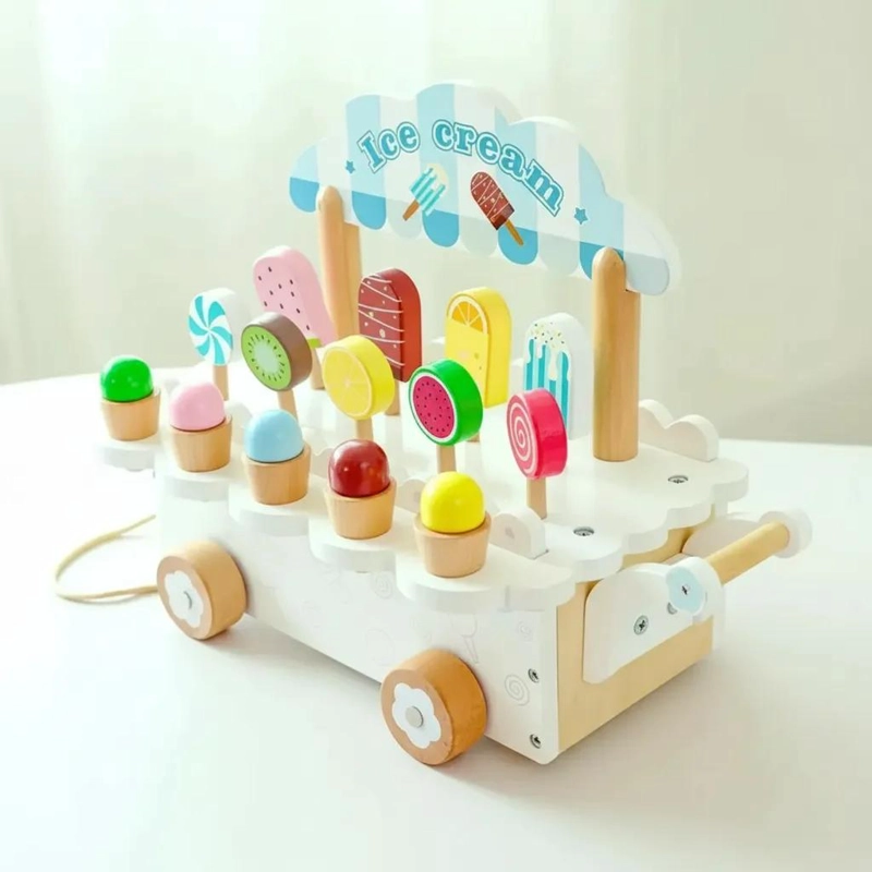 JUEGO DIDACTICO CARRITO DE HELADOS DE MADERA PARA NIÑOS - 4