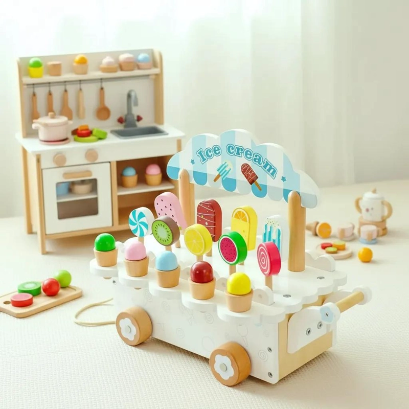 JUEGO DIDACTICO CARRITO DE HELADOS DE MADERA PARA NIÑOS - 5
