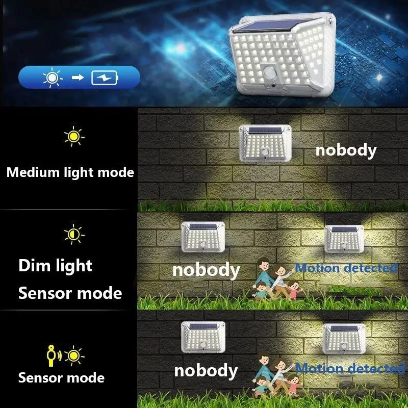 FOCO SOLAR 88 LED CON SENSOR DE MOVIMIENTO PARA EXTERIOR - 2