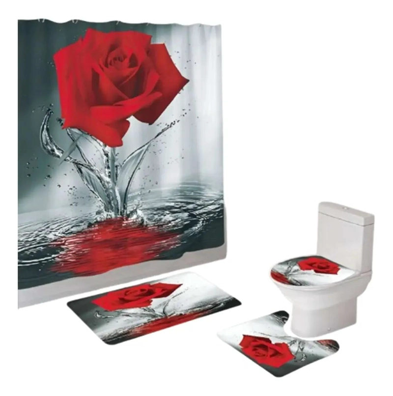 JUEGO DE BAÑO 4 PIEZAS CON CORTINAS Y ALFOMBRAS - 1