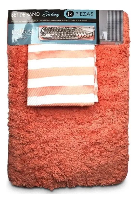 CORTINA DE BAÑO DE TELA 180X180 CM CON PISO Y GANCHOS - 1