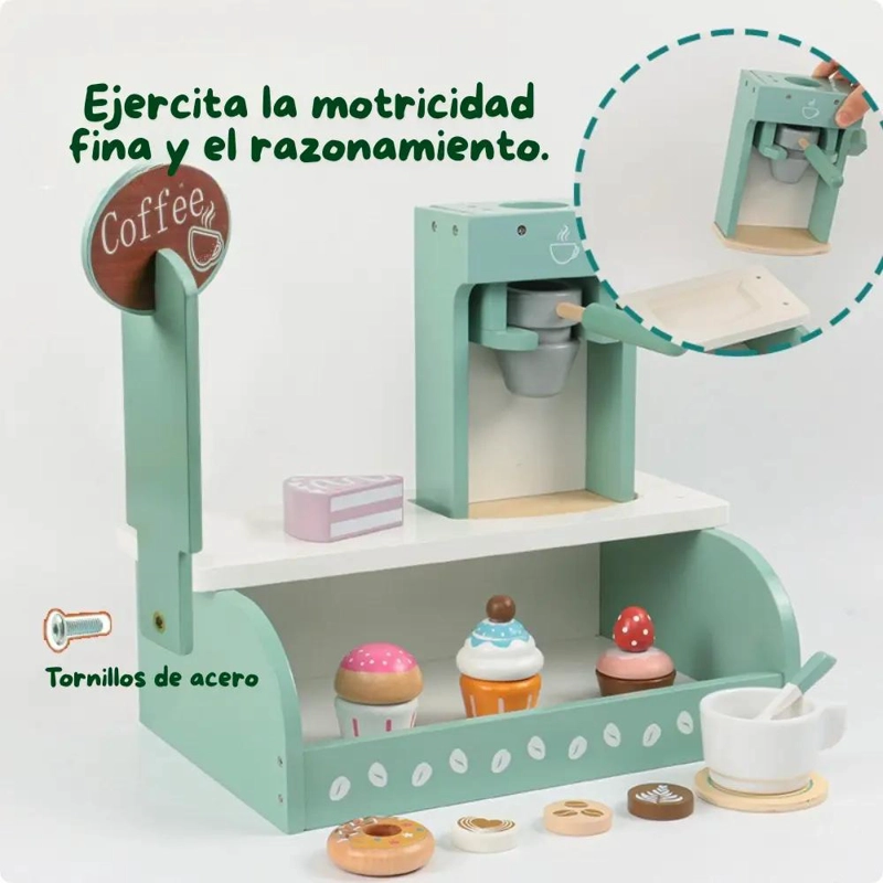 CAFETERIA DE MADERA PARA NIÑOS CON ACCESORIOS DE JUEGO - 3