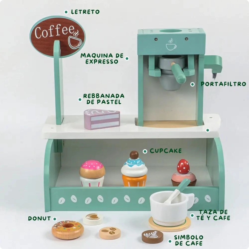 CAFETERIA DE MADERA PARA NIÑOS CON ACCESORIOS DE JUEGO - 4