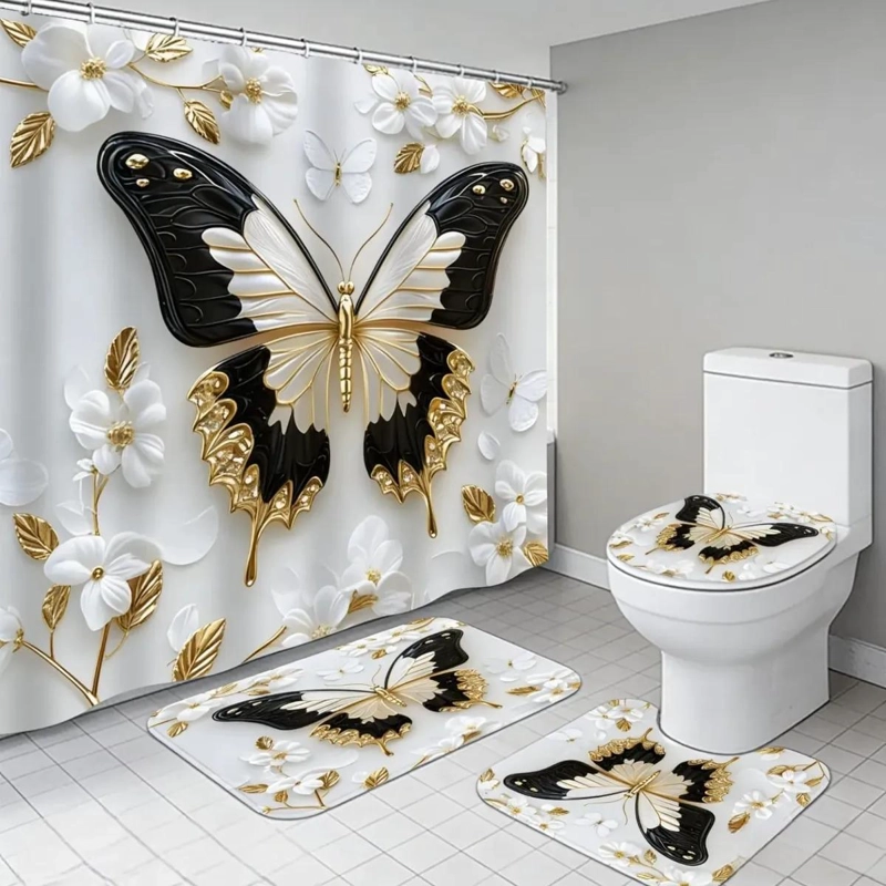 SET DE BAÑO 4 PIEZAS ALFOMBRA Y CORTINA - 1