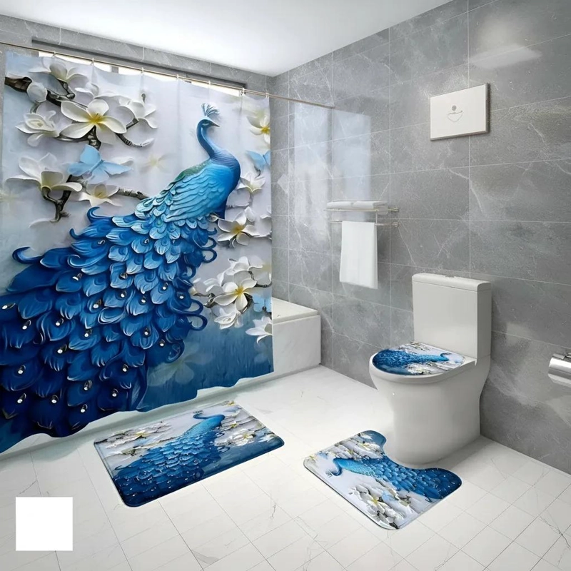JUEGO DE BAÑO 4 PIEZAS CON CORTINA IMPERMEABLE - 3