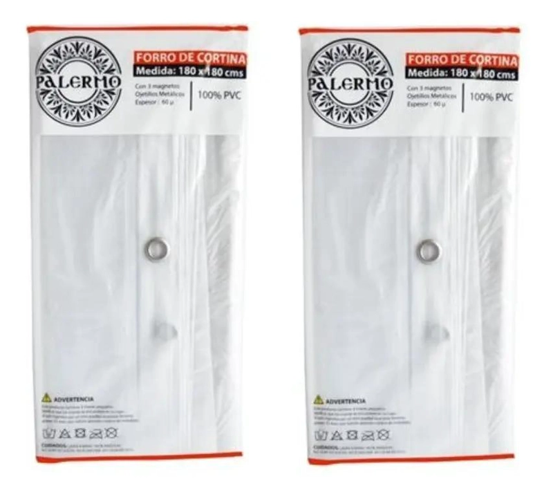 PACK 2 FORROS DE CORTINA DE BAÑO PVC 180X180 CM CON IMAN - 1