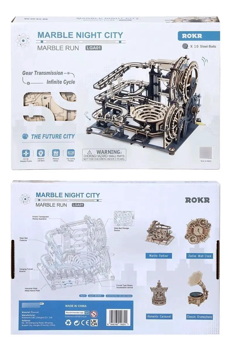PUZZLE 3D DE MADERA CIUDAD NOCTURNA CON CANICAS - 3