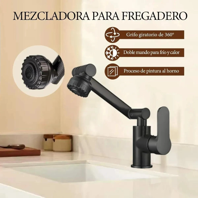 LLAVE MONOMANDO PARA LAVAMANOS CON CUELLO GIRATORIO 1080° - 2