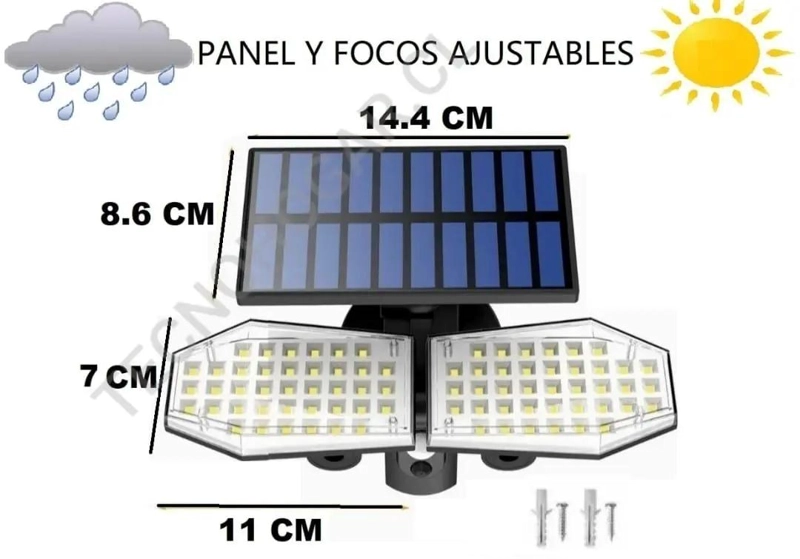 FOCO SOLAR 78 LED CON SENSOR DE MOVIMIENTO AJUSTABLE - 2