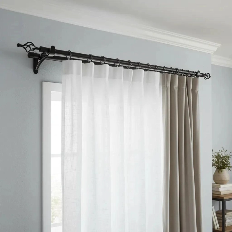 BARRA DE CORTINA DOBLE EXTENSIBLE 160X310 CM COLOR NEGRO - 1
