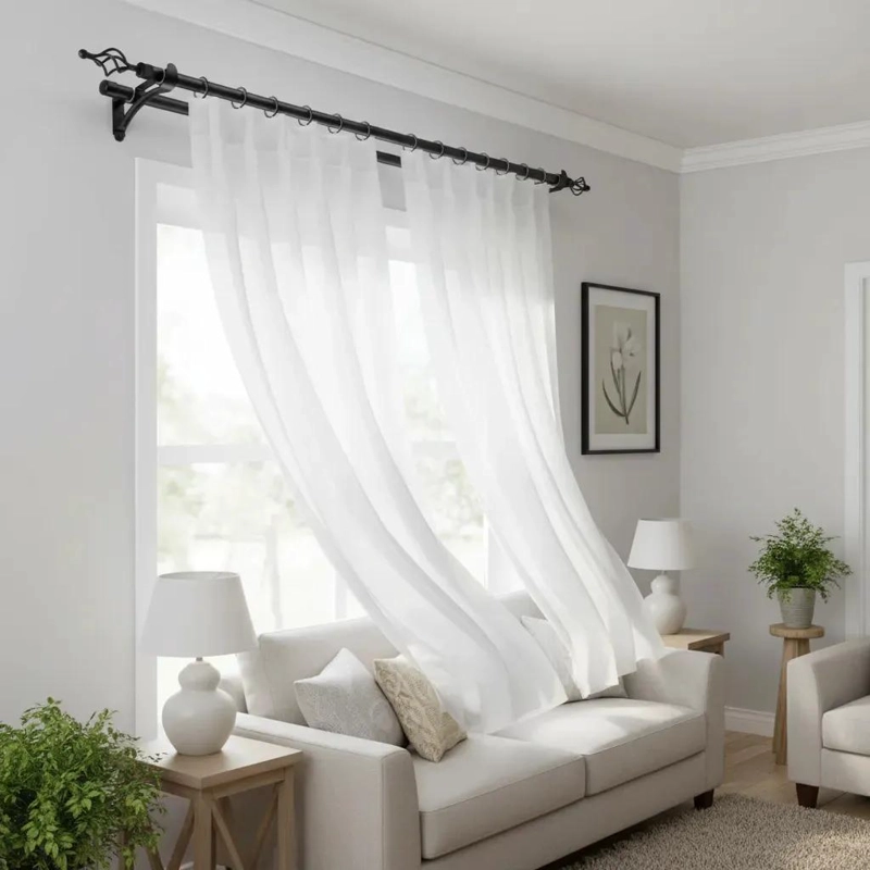 BARRA DE CORTINA DOBLE EXTENSIBLE 160X310 CM COLOR NEGRO - 3