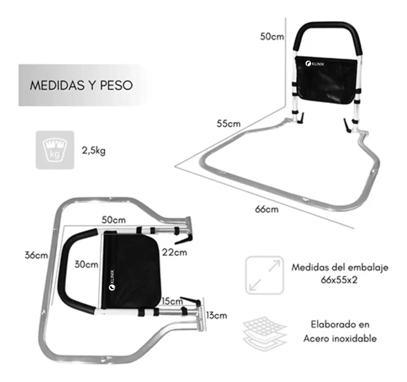 BARRA DE APOYO REFORZADA PARA CAMA CON BOLSA ORGANIZADORA - 2
