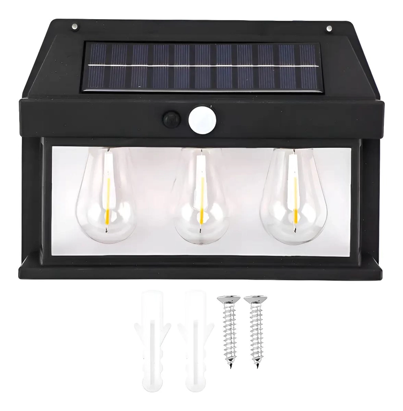 APLIQUE SOLAR IMPERMEABLE CON SENSOR Y 3 LED ESTILO RETRO - 1