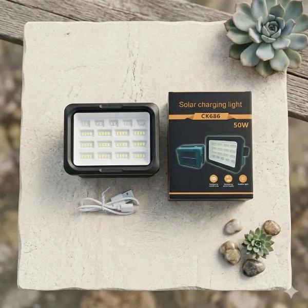 FOCO SOLAR LED RECARGABLE 50W PARA EMERGENCIA - 1