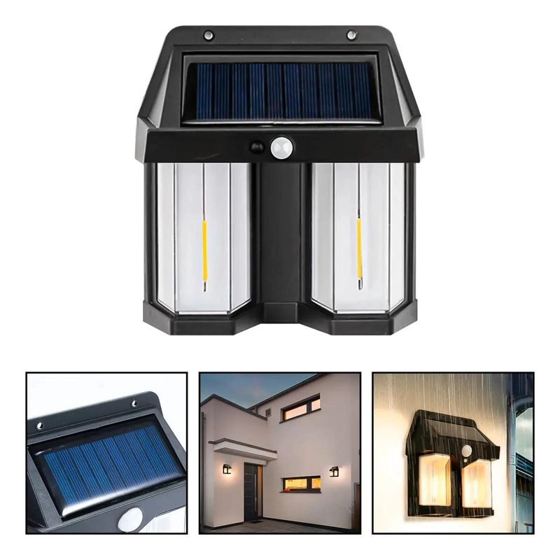 SET 6 FAROLES SOLARES DE PARED CON SENSOR Y LUZ CALIDA - 1