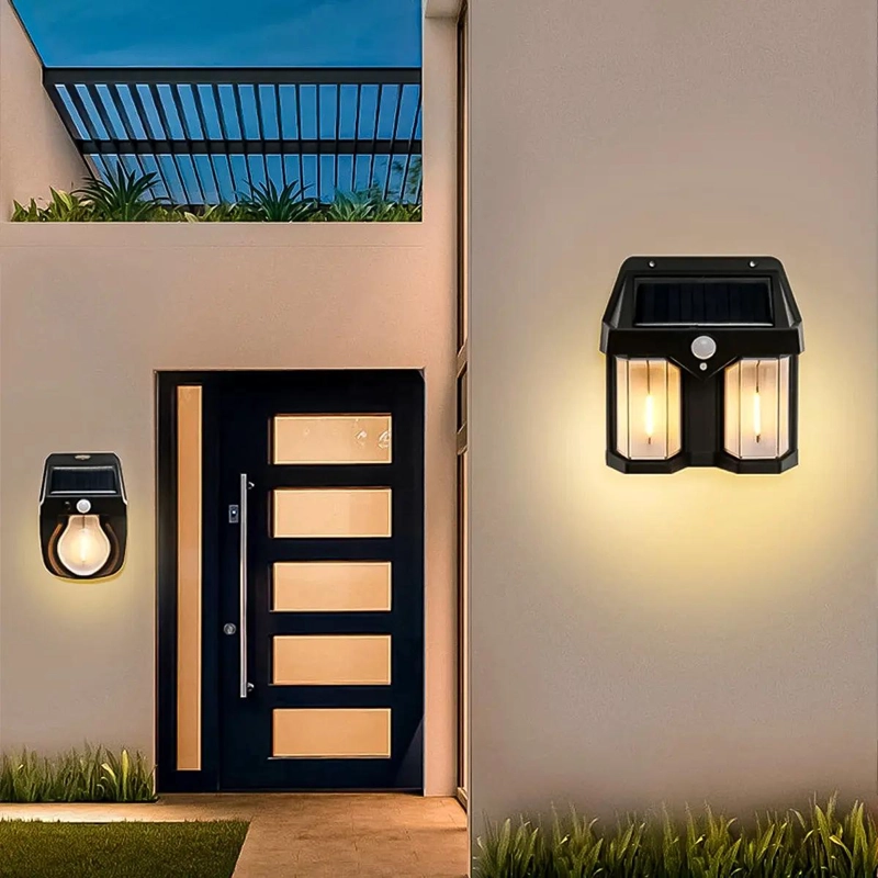SET 6 FAROLES SOLARES DE PARED CON SENSOR Y LUZ CALIDA - 4