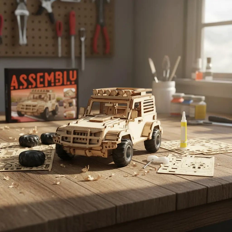 PUZZLE 3D DE MADERA JEEP EN ESCALA PARA NIÑOS - 4