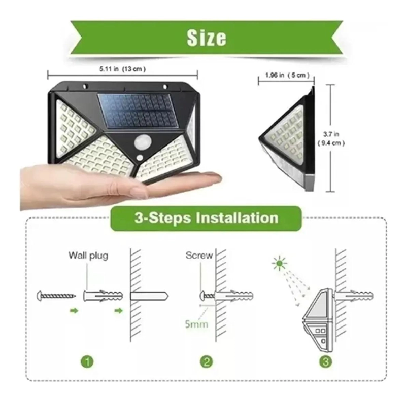 LAMPARA FAROL SOLAR 100 LED CON SENSOR DE MOVIMIENTO - 5