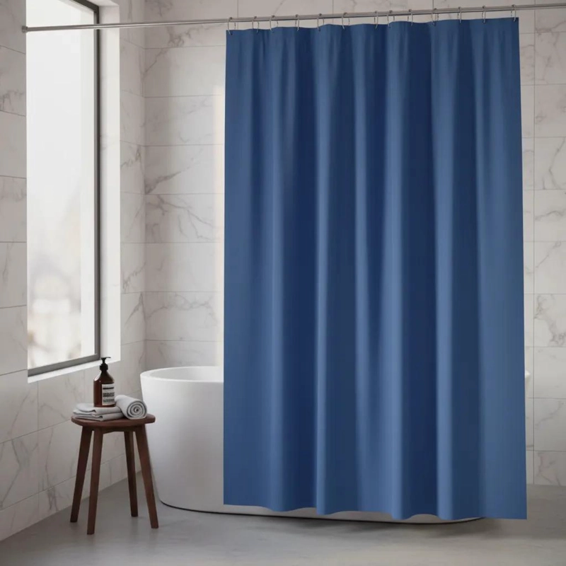 CORTINA DE BAÑO AZUL REY 180X180 CM CON 12 GANCHOS - 1