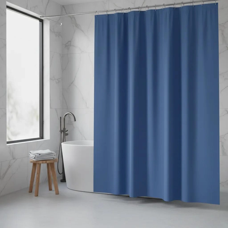 CORTINA DE BAÑO AZUL REY 180X180 CM CON 12 GANCHOS - 2