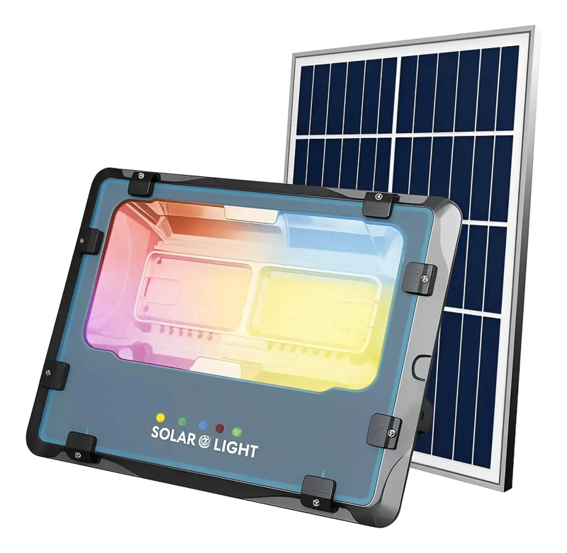 FOCO REFLECTOR SOLAR 600W BLANCO CALIDO CON PANEL Y MANDO - 1