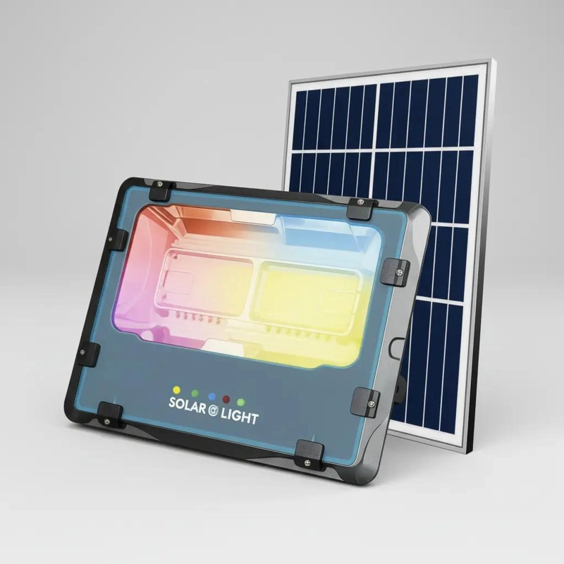 FOCO REFLECTOR SOLAR 600W BLANCO CALIDO CON PANEL Y MANDO - 3