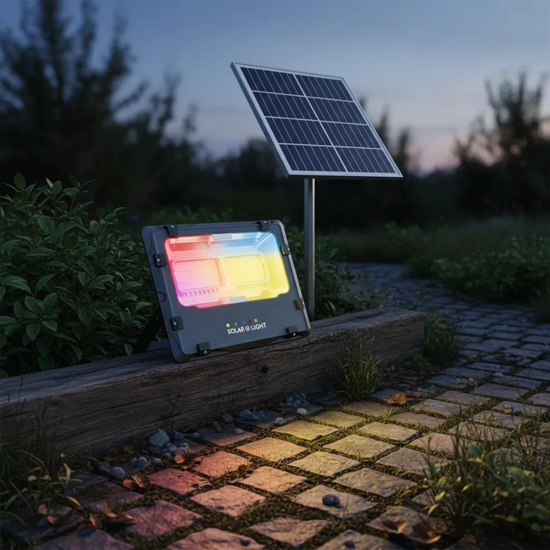 FOCO REFLECTOR SOLAR 600W BLANCO CALIDO CON PANEL Y MANDO - 5