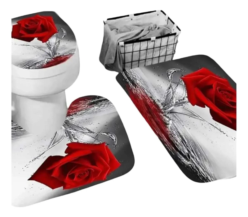 SET 5 PIEZAS CORTINA DE BAÑO TELA CON FORRO - 3