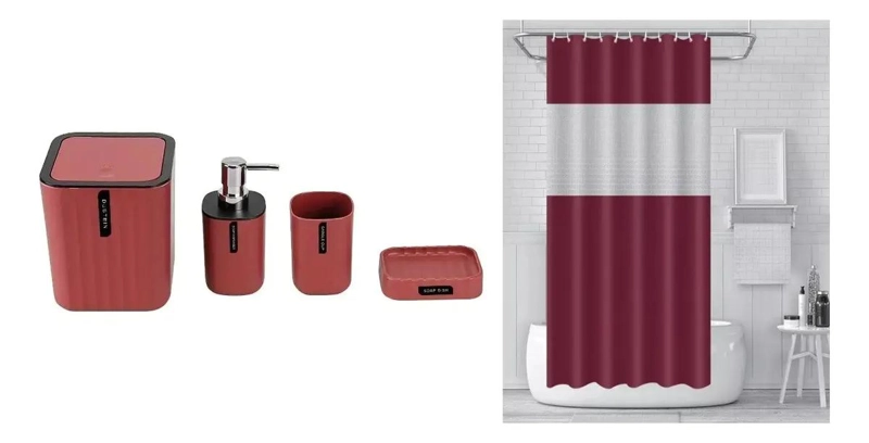 SET DE ACCESORIOS DE BAÑO ORGANIZADOR CON CORTINA Y JABONERA - 1