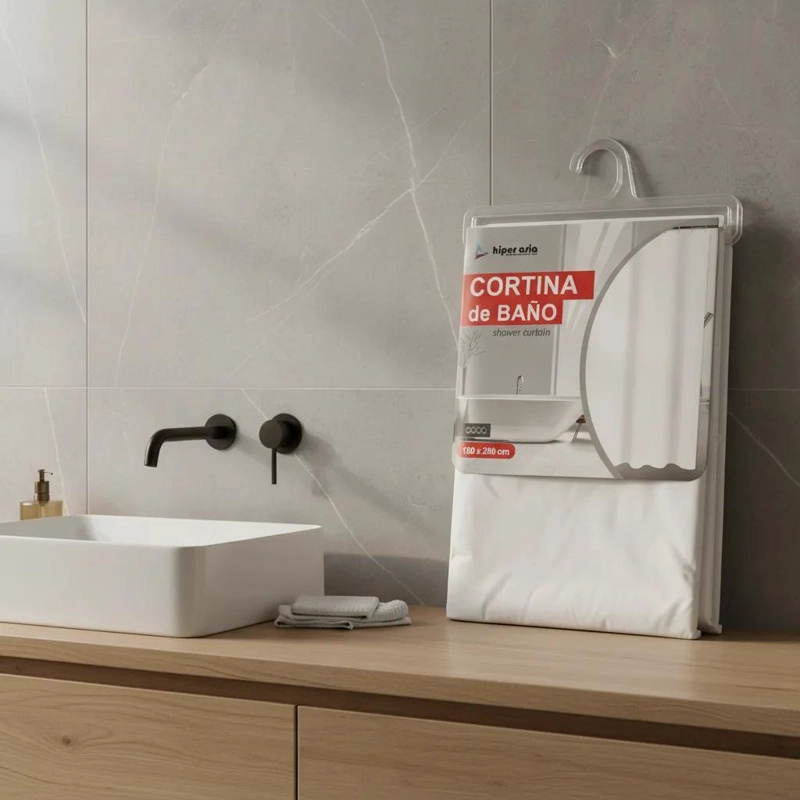 CORTINA DE BAÑO BLANCA IMPERMEABLE 180X200 CM - 4