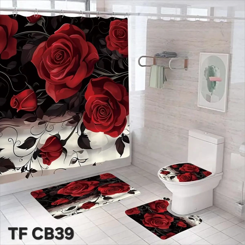 JUEGO DE BAÑO COMPLETO CON CORTINA IMPERMEABLE 180X180 CM - 1