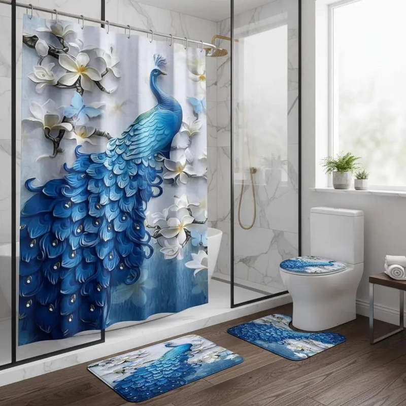 JUEGO COMPLETO CORTINA PARA BAÑO IMPERMEABLE - 1