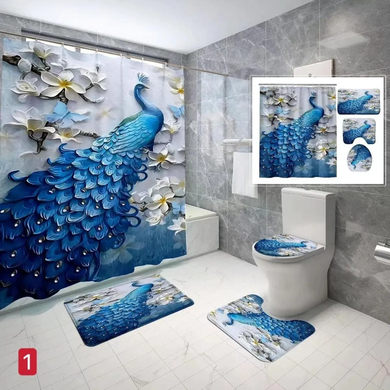 JUEGO COMPLETO CORTINA PARA BAÑO IMPERMEABLE - 4